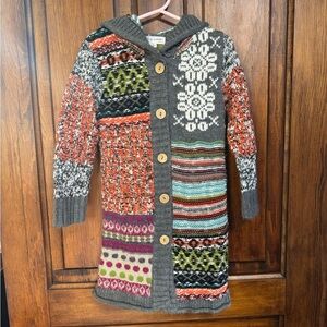 Mimi & Maggie Girls Long Line Knit Sweater Jacket Size 4 Patchwork Pattern